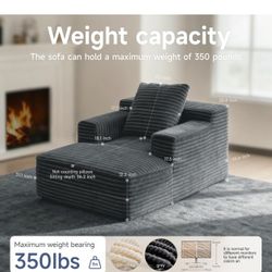 45'' Chaise Lounge Chair Indoor, Corduroy Upholstered Boneless Sofa Bed, Deep Seat Sleeper Couch Rea