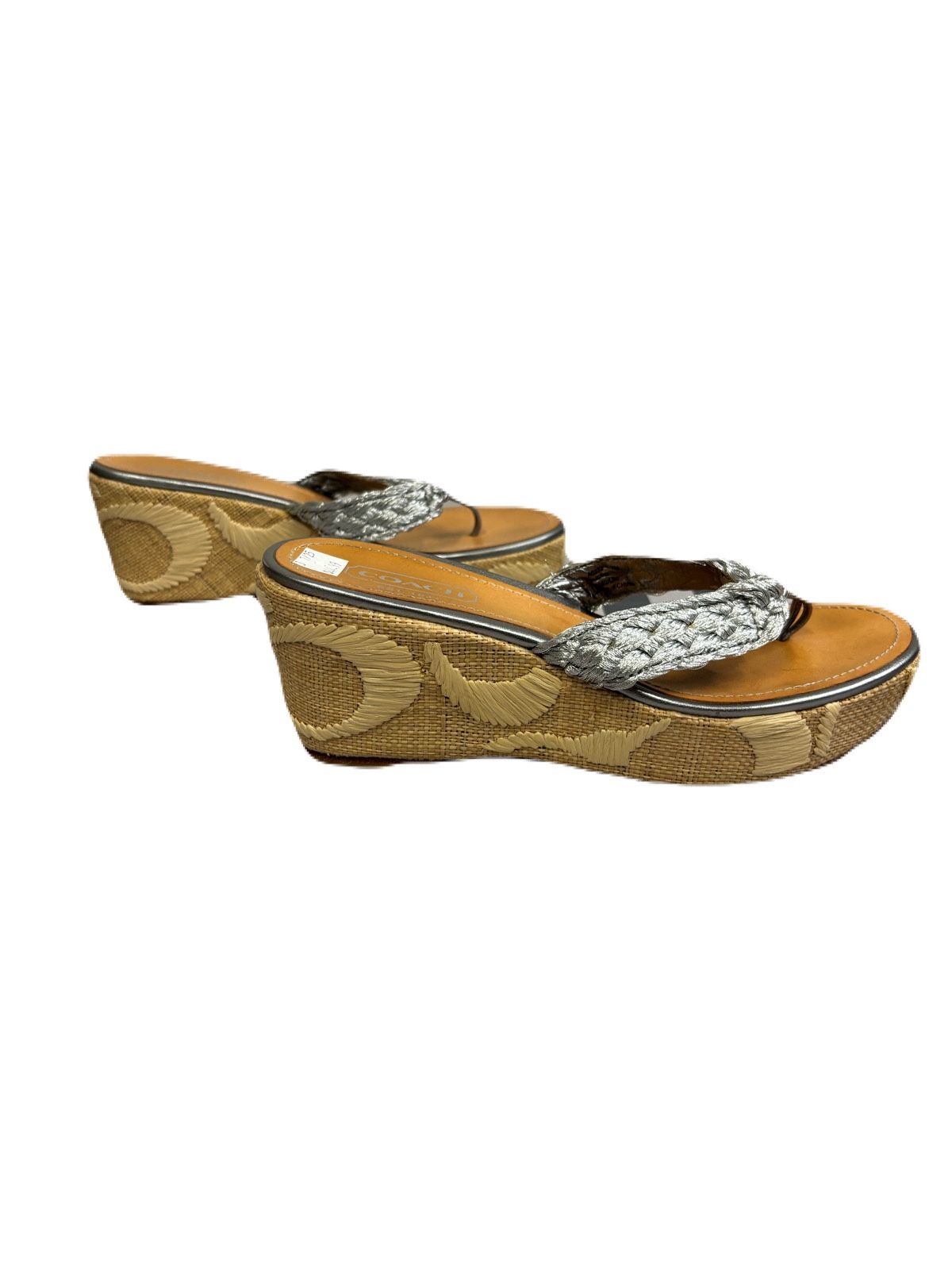 Coach Silver Wedge Sandals Size 7
