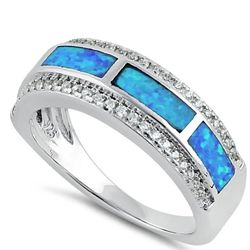 ELEGANT Blue Lab Opal WITH Clear STONES Band Ring sizes 5-10
