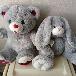 NewToms Toy International Plush Bunny Rabbit 13” Polka Dot Ribbon Gray White
 & 2016 Bear