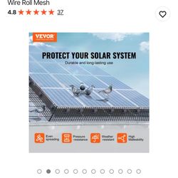 VEVOR 8 inch x 100ft Solar Panel Bird Guard, Critter Guard Roll Kit with 70pcs Aluminum Alloy Fasteners, Solar Panel Guard with Rust-proof PVC Coating