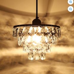 Luupyia Black Crystal Pendant Light Small Chandelier, 47.24 Inches Height Adjustable, Modern Hanging Fixtures Black