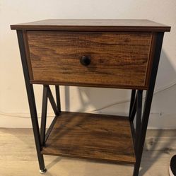 TWO Modern Wood + Black Metal Nightstand