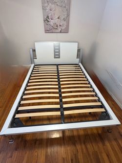 Modern White and Silver Queen Platform Bed Frame