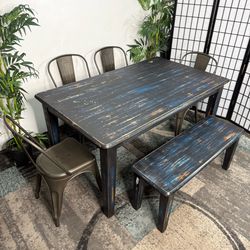 Wooden Dining Table Free Delivery Industrial Style Chairs with Bench