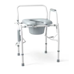 0135: New Medline Drop Arm Commode Chair for Adults and Seniors, Padded Seat, Removable Pail, Splash Guard, Drop-Down Arms, 350 lb. Weight Capacity 