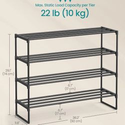 SONGMICS Shoe Rack 4-Tier Shoe Organizer Metal Storage - Black