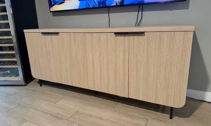 Walker Edison 69” Scandinavian 4-Door Reeded-Front TV Stand for TVs up to 75", Coastal Oak/Black