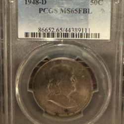 1948-D Franklin Half Dollar. PCGS MS-65 FBL