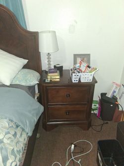 Bed,mattress,nightstand,long dresser,and tall dresser