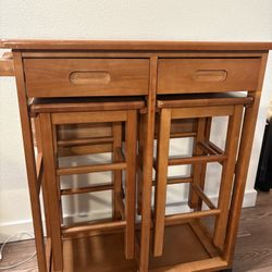 Rolling Dropleaf Table With Stools 