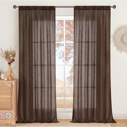 Linen Curtains, 52"x 84", Brown