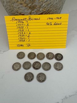 Coin Collectores Lot of 12 Silver Roosevelt Dimes 1946–1964
