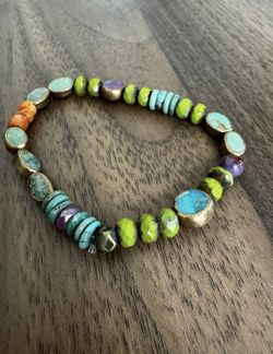 Boho Stretch beaded Bracelet - Turquoise & Green Gemstones