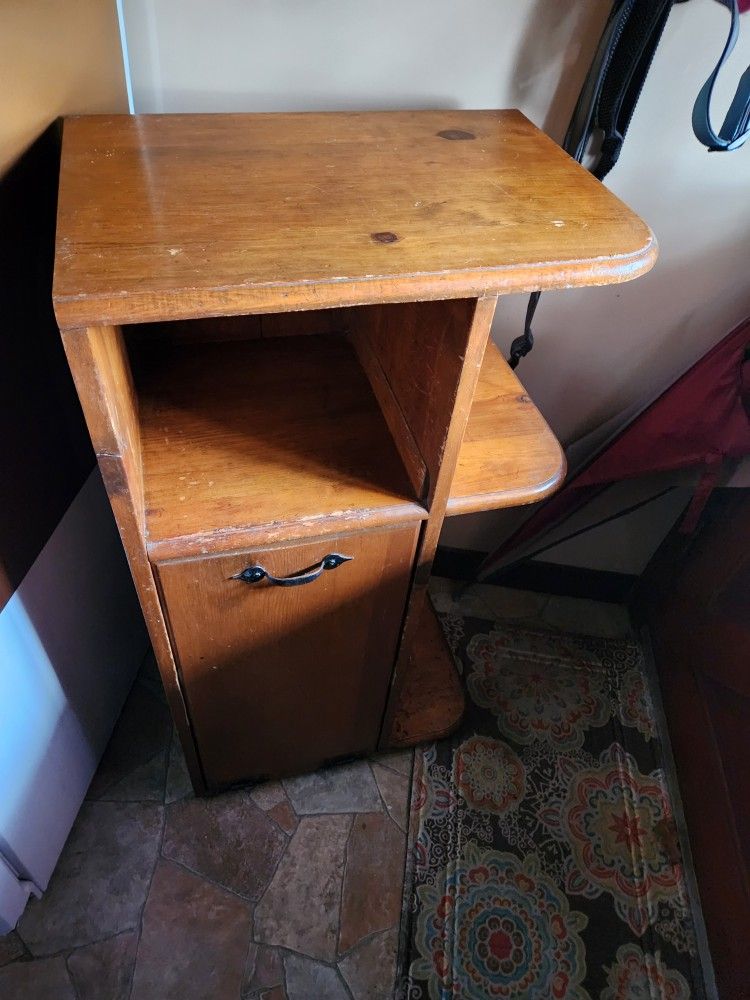 Wooden Trash Or Recycle Can Holder And Shelf