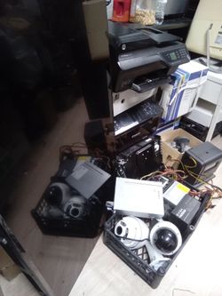 Lot computer parts, printers, power supplies, etc for resale, repair or recycle.