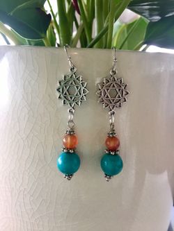 Handmade dangle green turquoise earrings !!