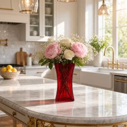 Red Glass Hourglass Vase
