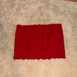 Red Ribbed Bandeau Tube Top