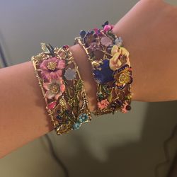 Two Vintage Flower Bangle Bracelets