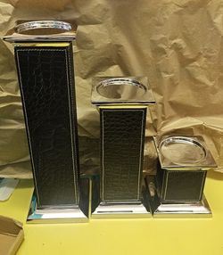 New! Magnificent Embossed Leather Candle Holders