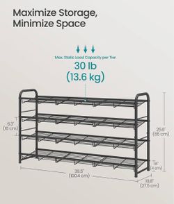 SONGMICS 4-Tier Long Stackable Metal Shoe Rack Holds Up to 20 Pairs - Black