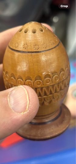 Hand carved Wooden Easter Egg & Pedestal Fine Details 3.75” Tall