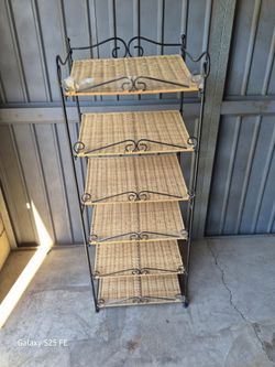 5-Tier Wrought Iron and Wicker Shelf