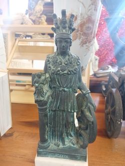 Athena Statue,Greek Goddess, Green Plaster Cast Sculpture