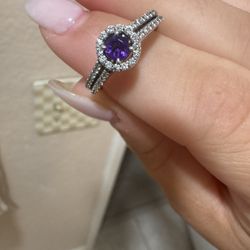 14k White Gold Amethyst Ring With Real Diamonds 