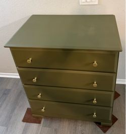 Olive Green 4-Drawer Refurbished Dresser with Gold Hardware