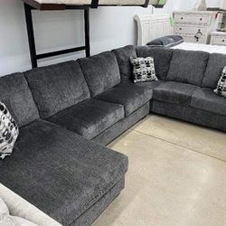 Oversized Plush Comfy Smoke Sectional Sofa Couch 