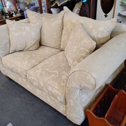 beige sofa / loveseat with solid wood feet