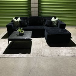 *Free Delivery* Black Corduroy Boneless Sectional Couch Sofa