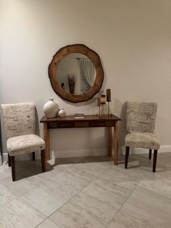 Rustic Modern Entryway Set – Solid Wood Console Table, Mirror & Accent Chairs  Price: