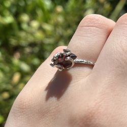Garnet Brass Sterling Silver Adjustable Ring 