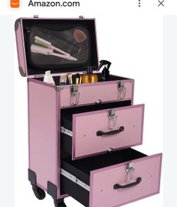 Rolling Makeup Case, Professional Rolling Makeup Train Case with Drawers, Cosmetic Trolley with Locks, Cosmetics Storage Organizer Make up Case for Tr