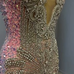 Custom Made Prom Dress, Pink Sequence Material, Size 2-4