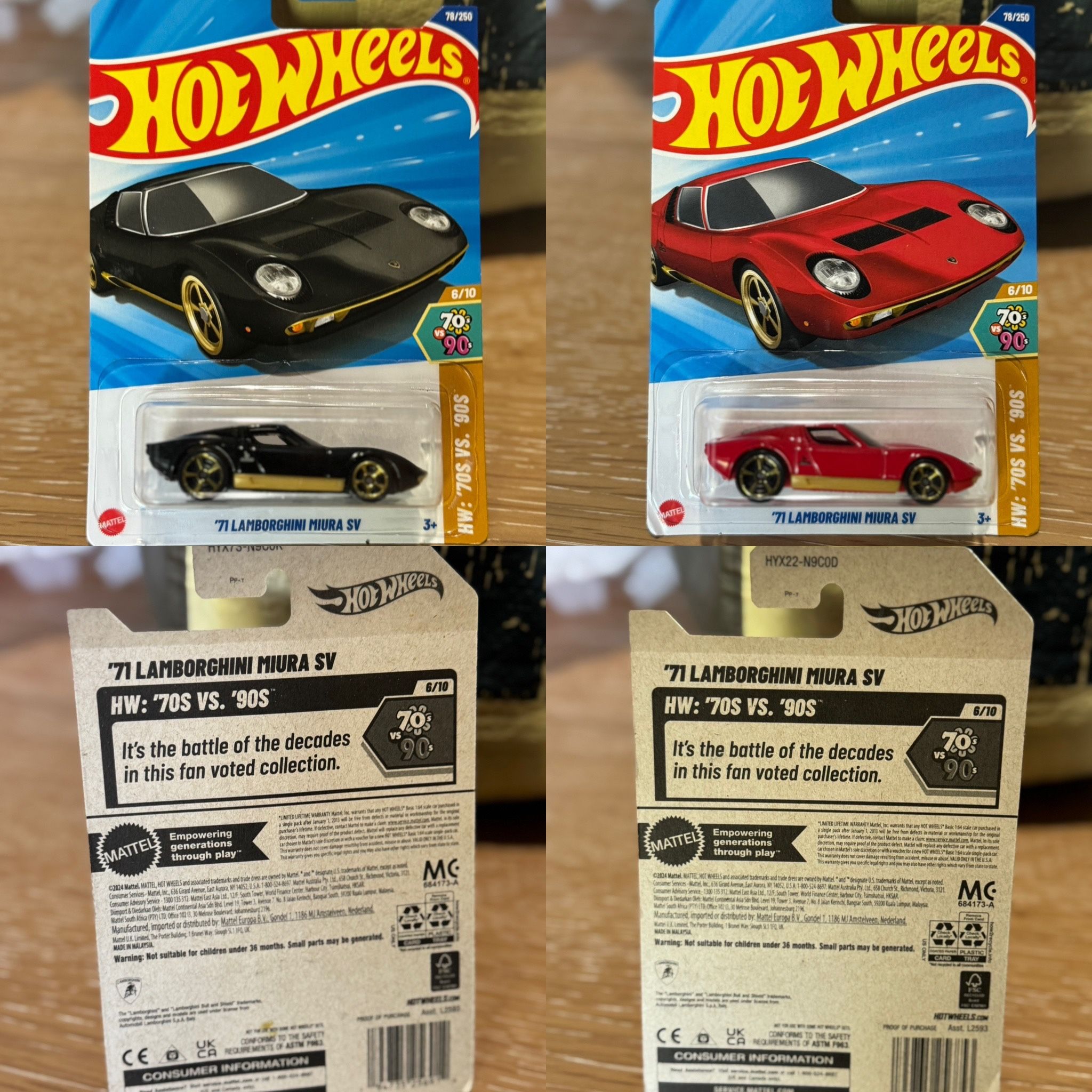 Hot Wheels 1971 Lamborghini Miura SV Lot of 2 Red & Black New Sealed In Box