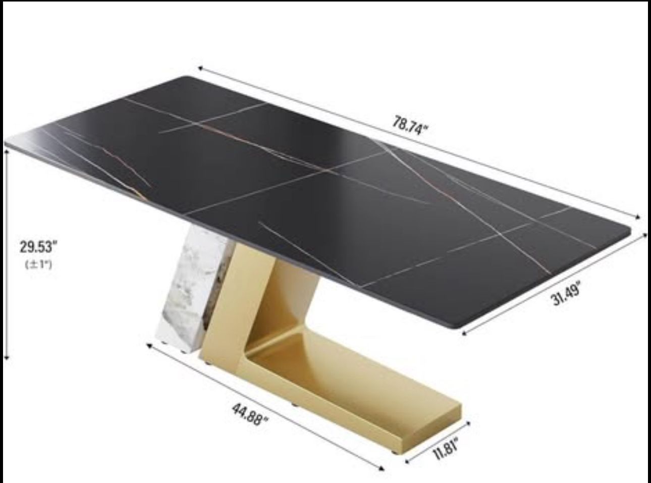 79" Modern Dining Table, Black Sintered Stone Tabletop with Stainless Steel Base, Kitchen Dining Room (Table Only