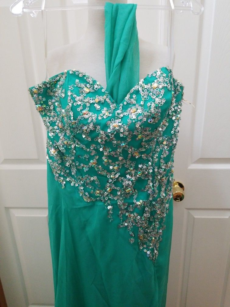 Teal Green Strapless Sequined Dress Size 18