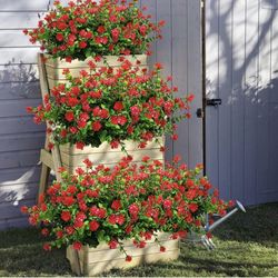 Grunyia 10 Bundles Faux Outdoor Flowers - Artificial Fake Plants, UV Resistant, Red-Eucalyptus