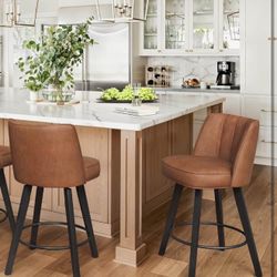 LUE BONA 360-degree Swivel Bar Stools Set of 2, 26" Counter Height Bar Stools with High Back and Woo