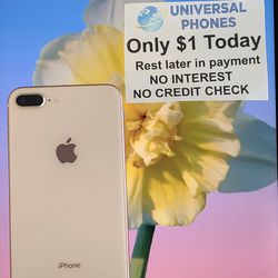 Apple IPhone 8+ 64gb  UNLOCKED . NO CREDIT CHECK $1 DOWN PAYMENT OPTION  3 Months Warranty * 30 Days Return *