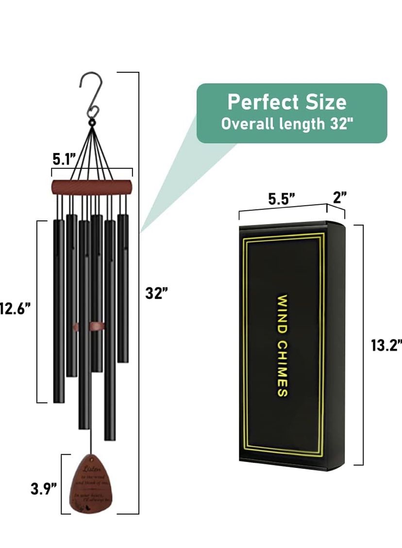 Wind Chimes for Outside, 32” Memorial Wind Chimes Outdoor Clearance, Large Sympathy Wind Chimes Gift for Loved One, Wind Chimes for Outside Deep Tone,