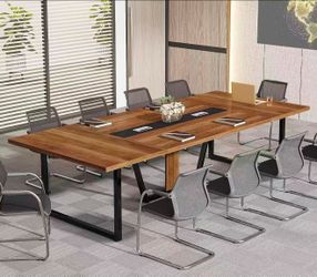 XK00866AB 8FT Conference Table, 94.49 L x 47.24 W x 29.53 H Inches Large Meeting Podcast Table for 10 People, Business Style Wooden Training Table wit