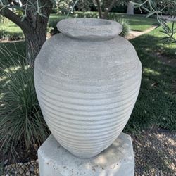 30” Large Weathered White Washed Garden Textured Pottery Planter
