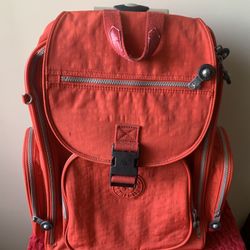 Kipling Alcatraz II red orange Nylon Large Rolling Carry On Wheeled Laptop Backpack 