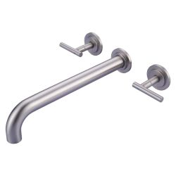 2-Handle Wall Mount Roman Tub Faucet with 12 in. Long Spout Reach in. Brushed Nickel