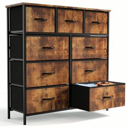  9 Drawer Fabric Dresser for Bedroom, Chest of Drawer Organizer Storage Cabinet for Closet, Entryway, Rust Brown 